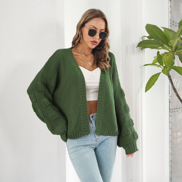 Women’s Cropped Button Front Cardigan – V Neck Knit Sweater