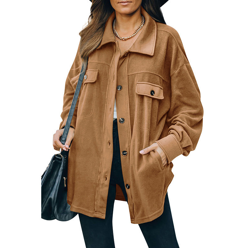 Women’s Oversized Shacket – Button-Up Long Sleeve Casual Jacket with Pockets
