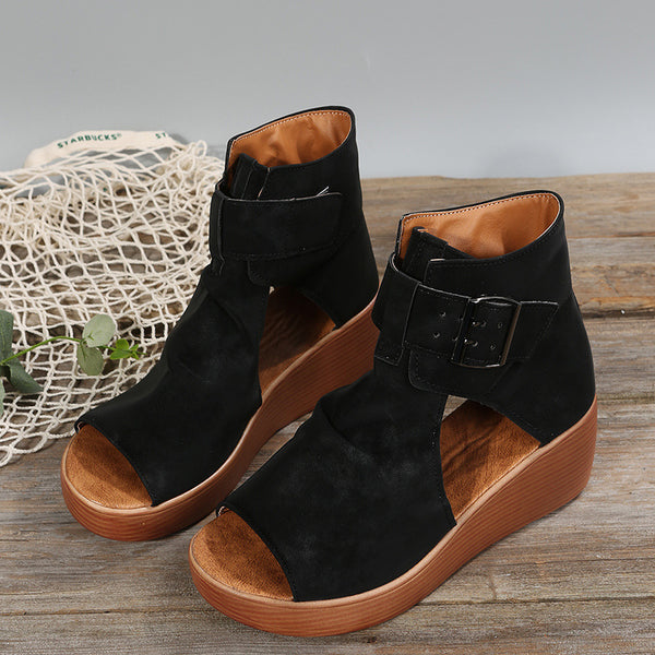 Women’s Open Toe Wedge Sandals | Buckle Strap Platform Shoes