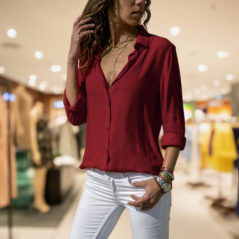 Agafya - Long Sleeve Lapel Button Shirt