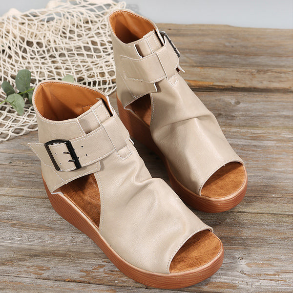 Women’s Open Toe Wedge Sandals | Buckle Strap Platform Shoes
