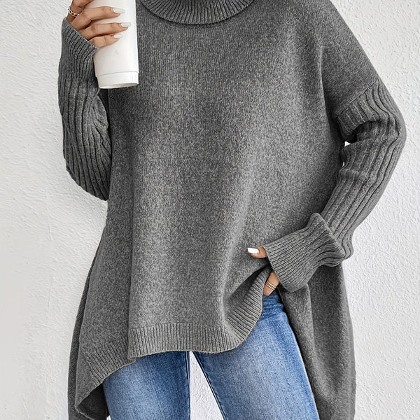 Women’s Oversized Turtleneck Sweater – Long Sleeve High Neck Pullover