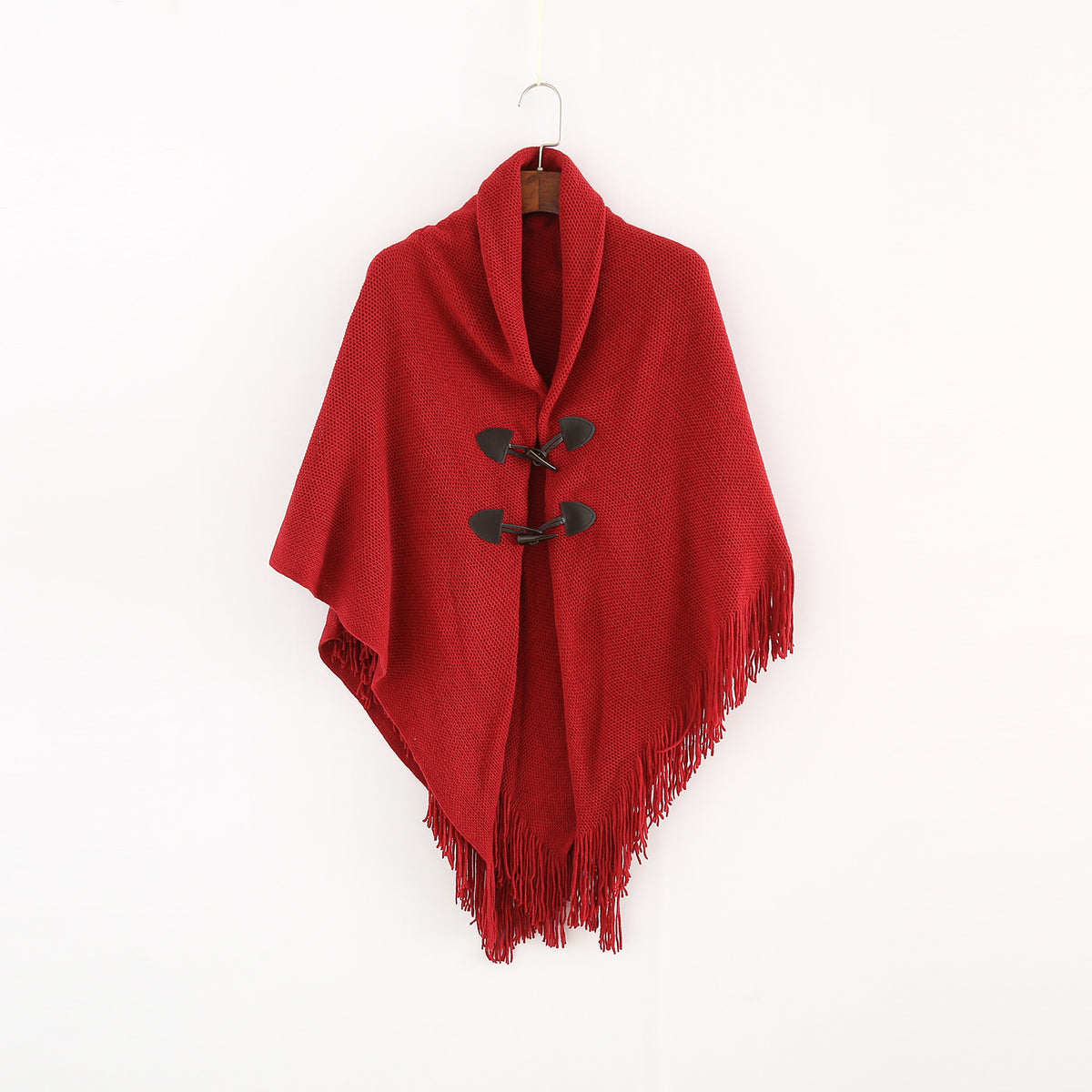Women’s Toggle Front Poncho Cape – Fringe Hem Shawl Wrap