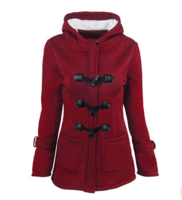 Women’s Hooded Toggle Coat – Warm Winter Jacket with Pockets