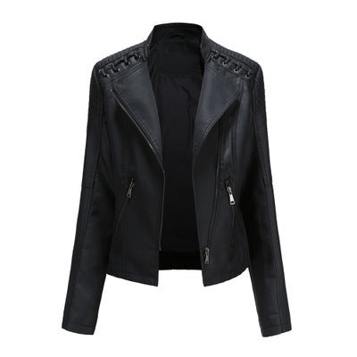 Women’s Studded Biker Jacket – Slim Fit Zip Moto Coat