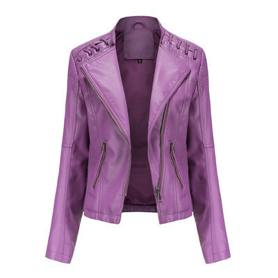 Women’s Studded Biker Jacket – Slim Fit Zip Moto Coat