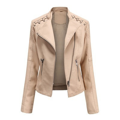 Women’s Studded Biker Jacket – Slim Fit Zip Moto Coat