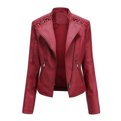 Women’s Studded Biker Jacket – Slim Fit Zip Moto Coat