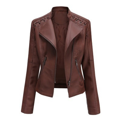 Women’s Studded Biker Jacket – Slim Fit Zip Moto Coat