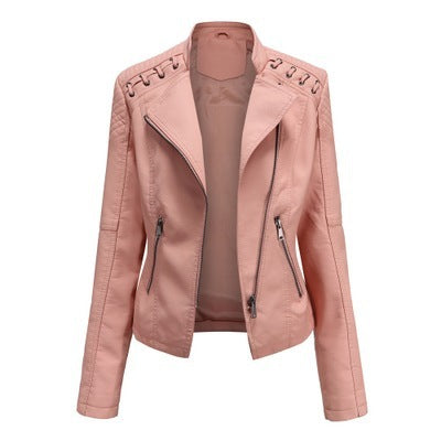 Women’s Studded Biker Jacket – Slim Fit Zip Moto Coat