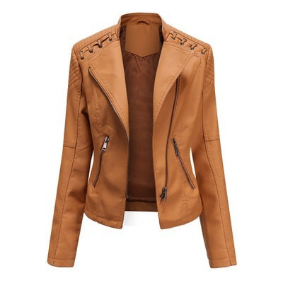 Women’s Studded Biker Jacket – Slim Fit Zip Moto Coat