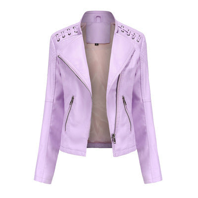 Women’s Studded Biker Jacket – Slim Fit Zip Moto Coat
