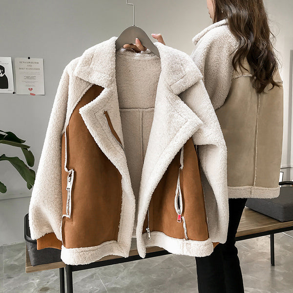Women’s Faux Shearling Aviator Jacket | Oversized Fleece Lined Coat