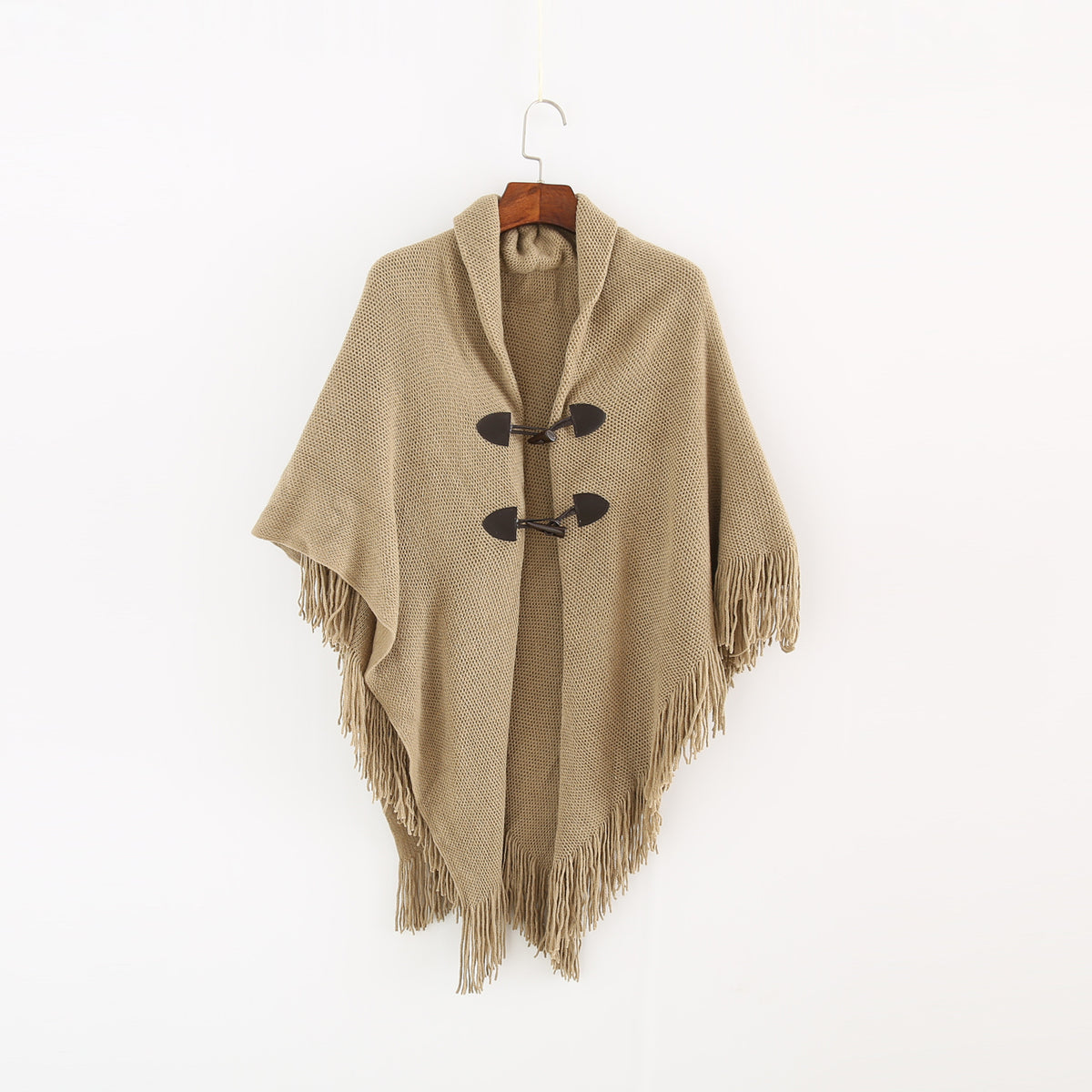 Women’s Toggle Front Poncho Cape – Fringe Hem Shawl Wrap