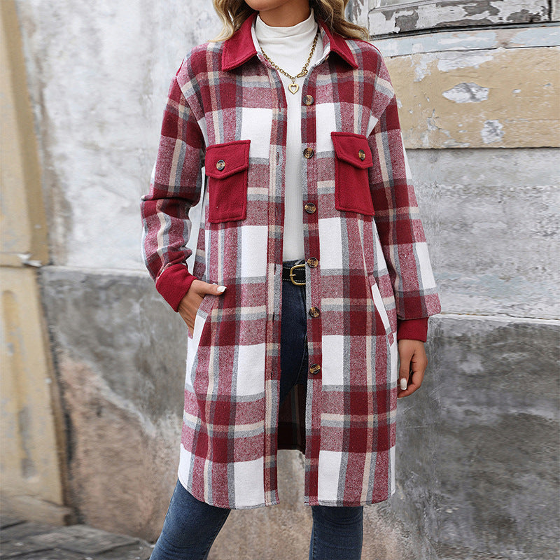 Women’s Long Plaid Shacket – Button Down Check Shirt Jacket
