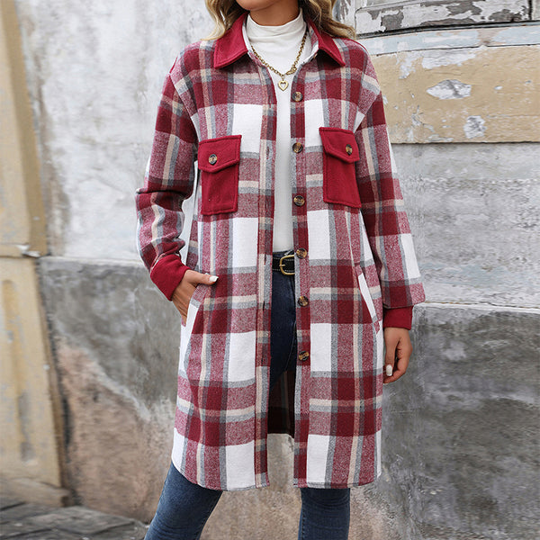 Women’s Long Plaid Shacket – Button Down Check Shirt Jacket
