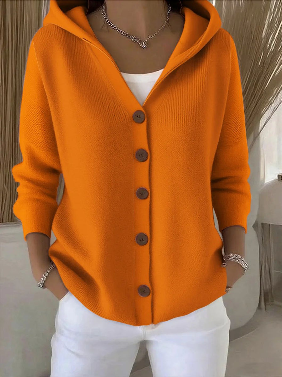 Women’s Hooded Button Cardigan | Casual Long Sleeve Knit Top