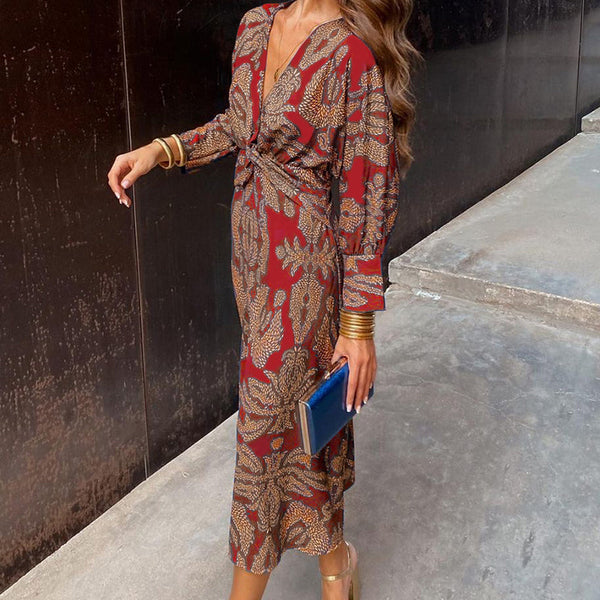 Women’s Printed Maxi Dress | Long Sleeve Evening Outfit