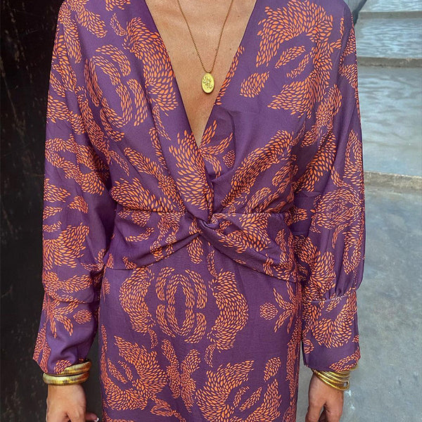 Women’s Printed Maxi Dress | Long Sleeve Evening Outfit