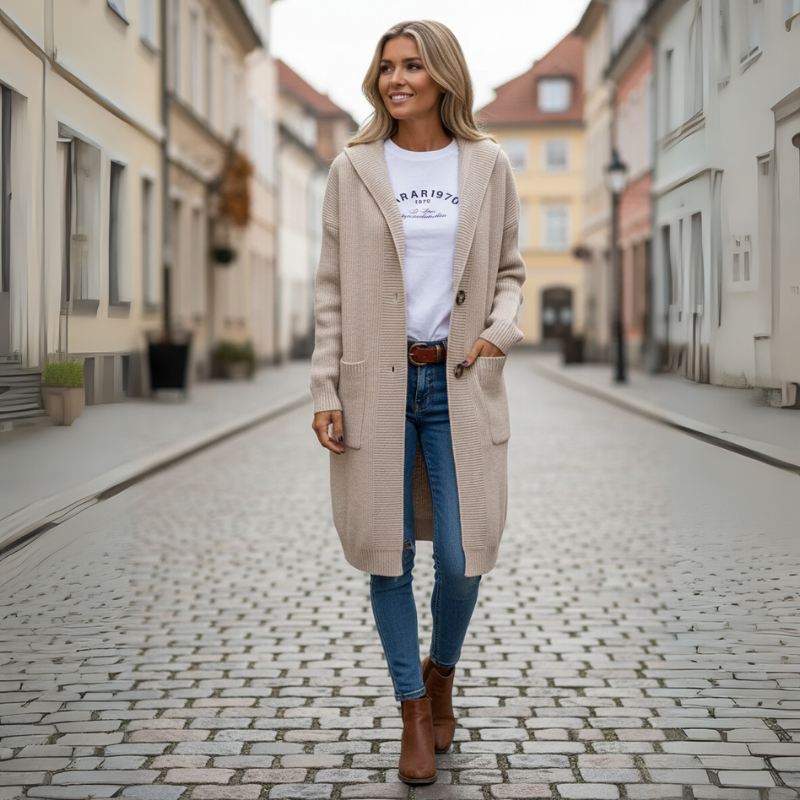 Women’s Long Knit Cardigan with Buttons | Open Front Sweater with Pockets