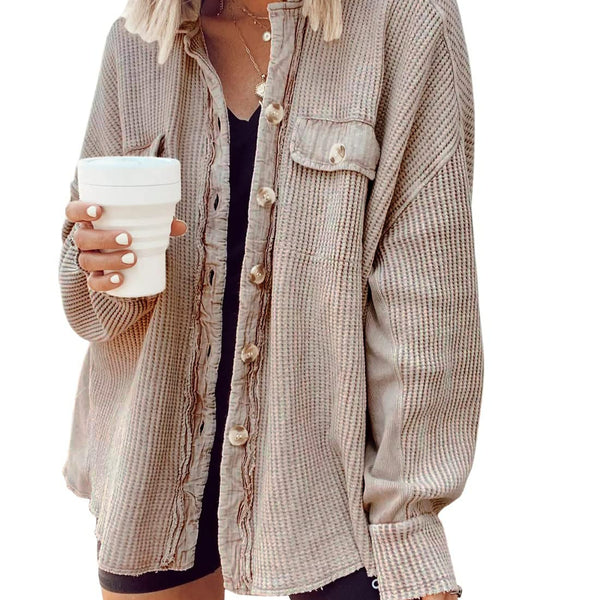 Women’s Oversized Button Up Shirt Jacket – Long Sleeve Shacket