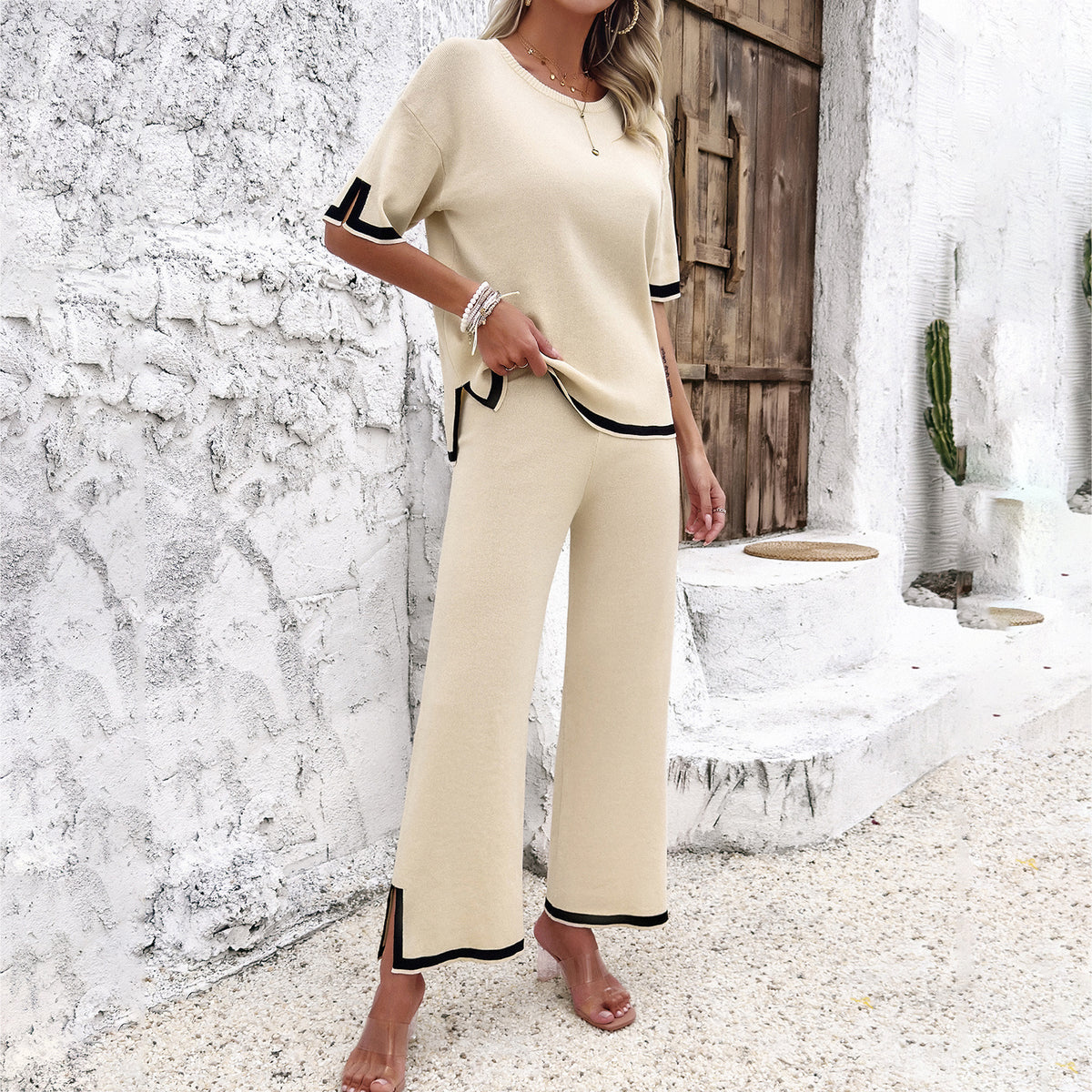 Harriet - Striped Knitted Suit Summer Casual Set