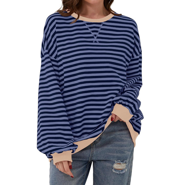 Women’s Striped Long Sleeve Top | Loose Fit Pullover