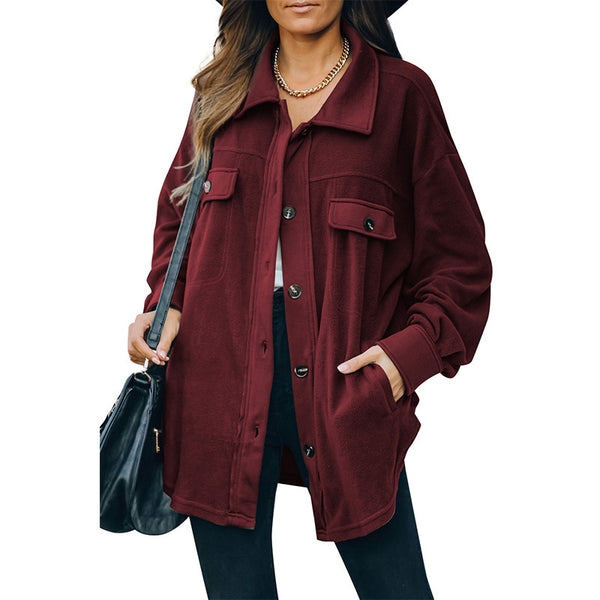Women’s Oversized Shacket – Button-Up Long Sleeve Casual Jacket with Pockets