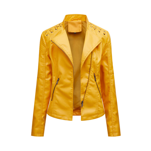 Women’s Studded Biker Jacket – Slim Fit Zip Moto Coat