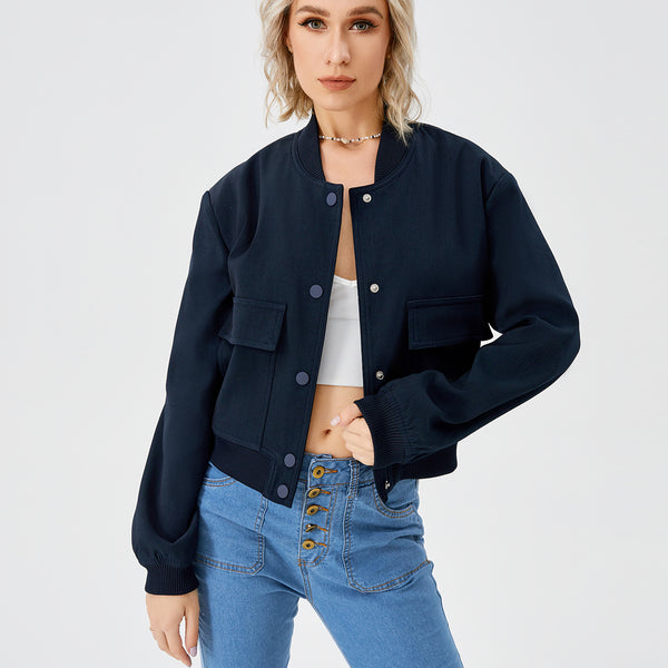 Women’s Cropped Bomber Jacket – Button Front Coat