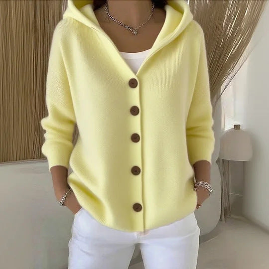 Women’s Hooded Button Cardigan | Casual Long Sleeve Knit Top