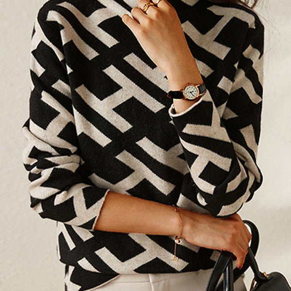 Women’s Geometric Print Sweater | Long Sleeve Crew Neck Pullover