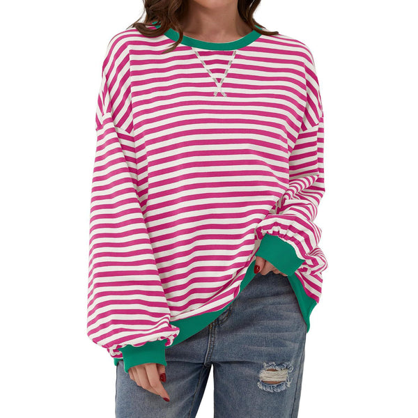 Women’s Striped Long Sleeve Top | Loose Fit Pullover