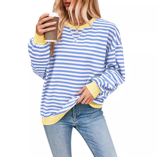 Women’s Striped Long Sleeve Top | Loose Fit Pullover