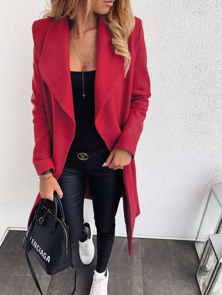 Women’s Long Belted Coat | Open Front Trench Style Jacket