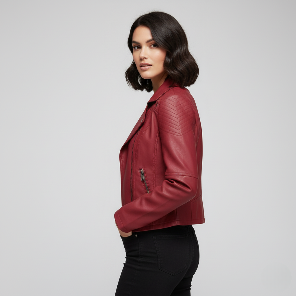 Women’s Studded Biker Jacket – Slim Fit Zip Moto Coat