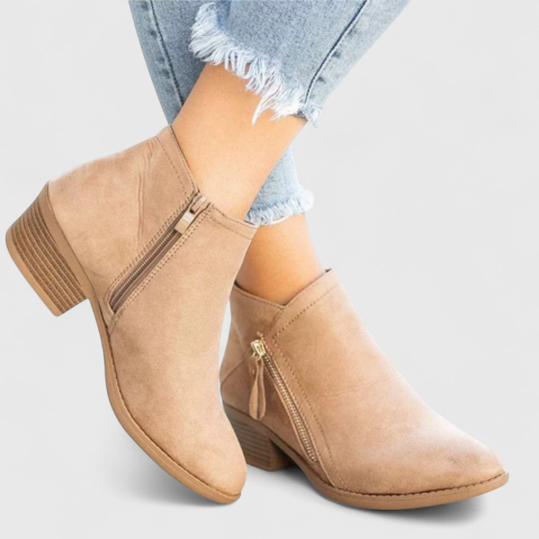 Women’s Casual Ankle Boots – Side Zip Low Block Heel