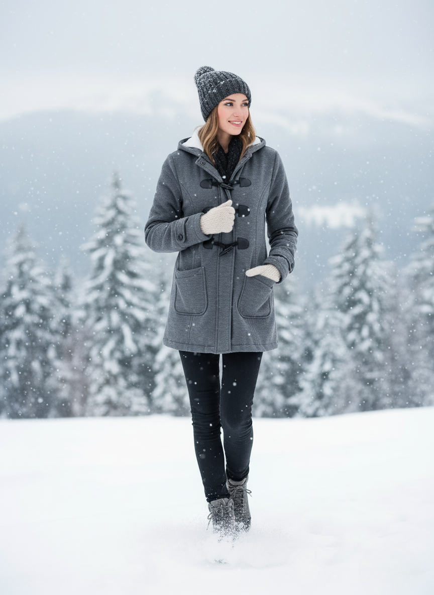 Women’s Hooded Toggle Coat – Warm Winter Jacket with Pockets