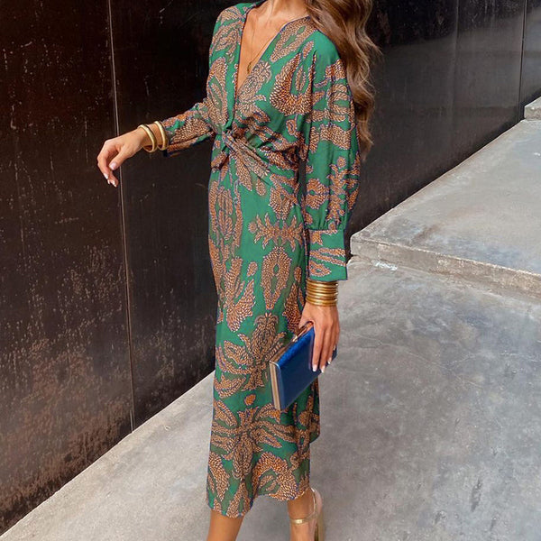 Women’s Printed Maxi Dress | Long Sleeve Evening Outfit