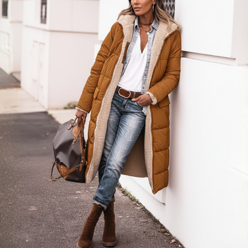 Women’s Long Hooded Puffer Coat | Thick Warm Winter Jacket with Lining