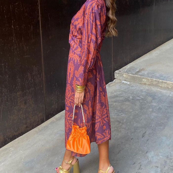 Women’s Printed Maxi Dress | Long Sleeve Evening Outfit