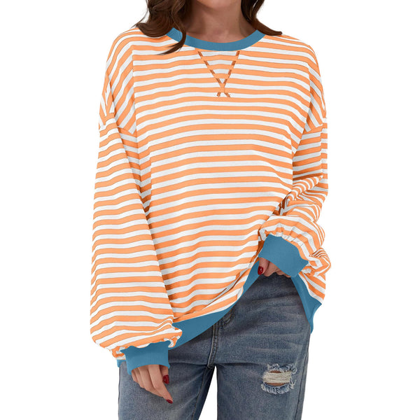 Women’s Striped Long Sleeve Top | Loose Fit Pullover