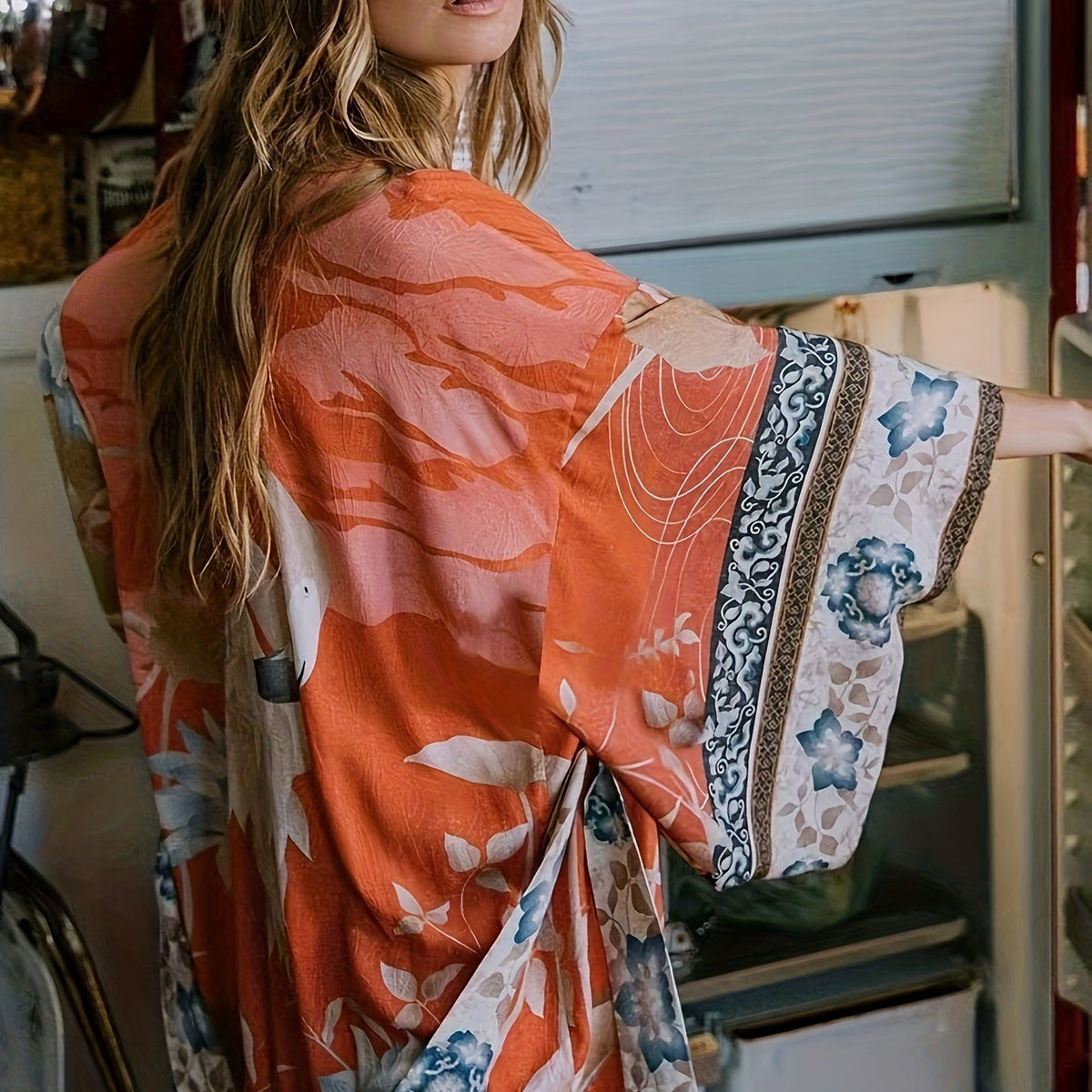 Women’s Boho Long Kimono Robe | Printed Open Front