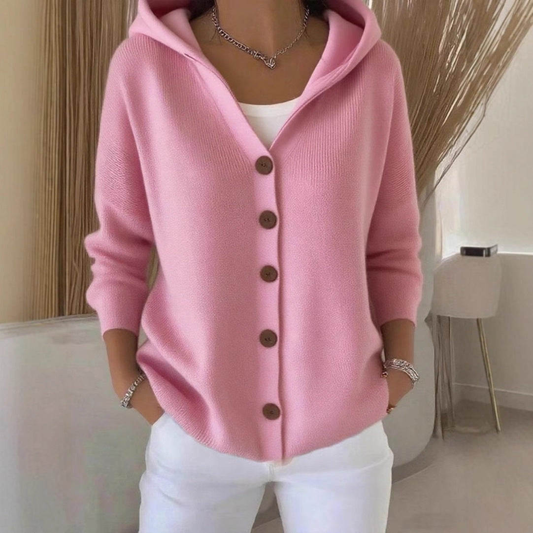 Women’s Hooded Button Cardigan | Casual Long Sleeve Knit Top