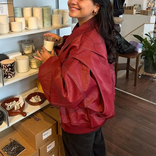 Women’s Oversized Retro Jacket – Casual Streetwear Zip Coat