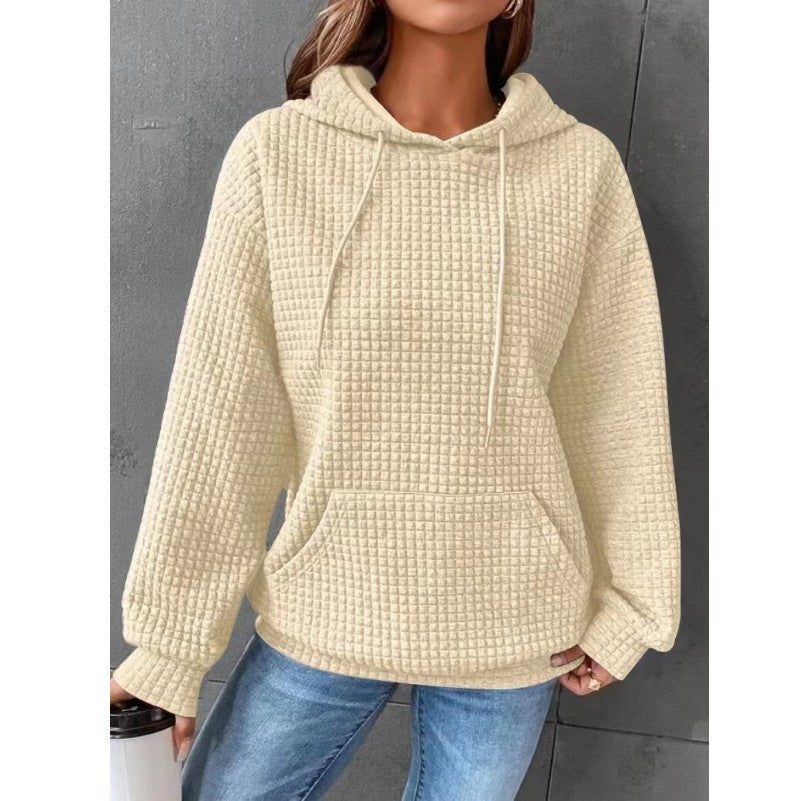 Women’s Waffle Knit Hoodie – Casual Pullover with Pocket & Hood