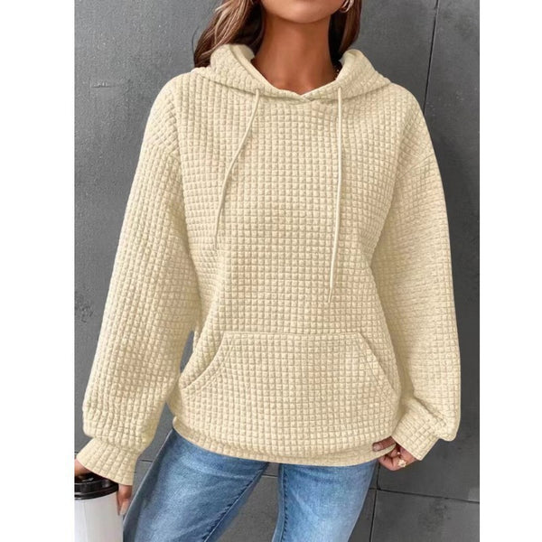 Women’s Waffle Knit Hoodie – Casual Pullover with Pocket & Hood