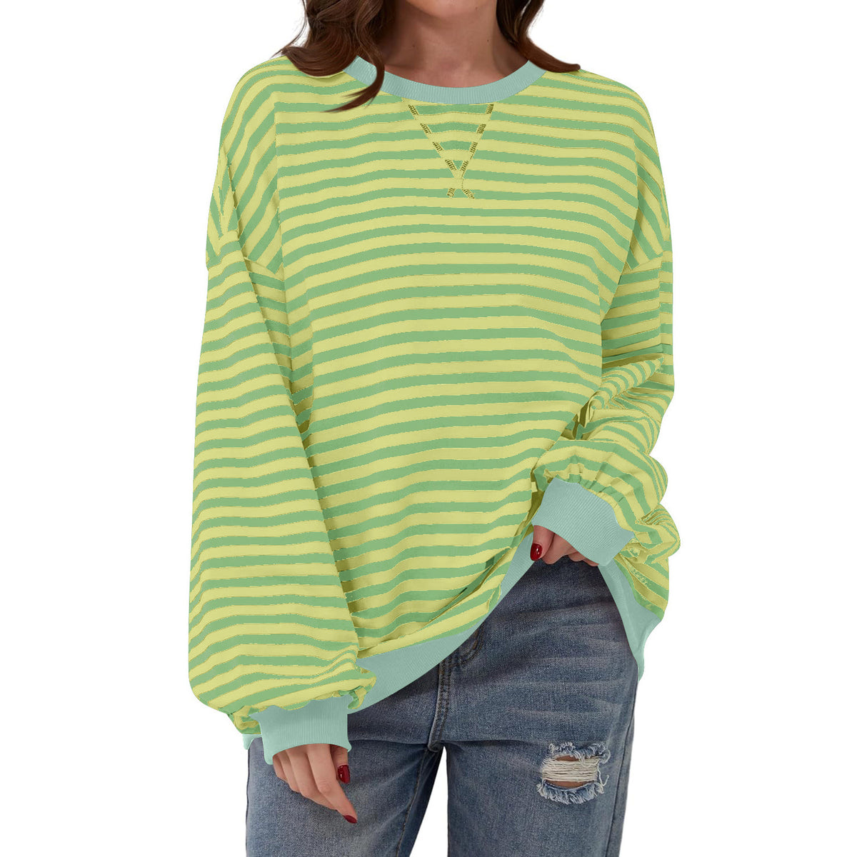 Women’s Striped Long Sleeve Top | Loose Fit Pullover