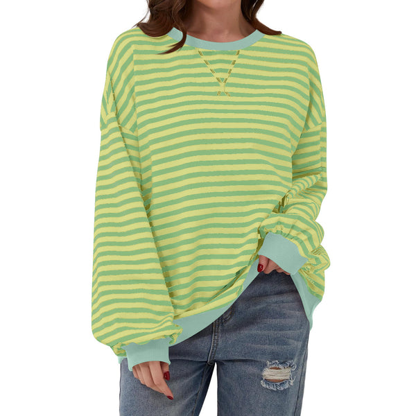 Women’s Striped Long Sleeve Top | Loose Fit Pullover