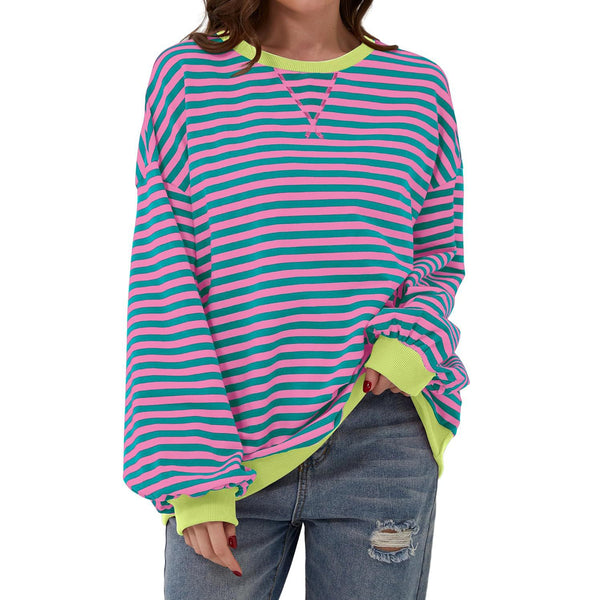 Women’s Striped Long Sleeve Top | Loose Fit Pullover